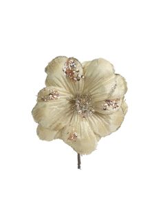 Davies Products Hibiscus Pick Christmas Decoration - 13cm Champagne