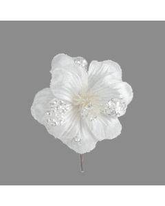 Davies Products Hibiscus Pick Christmas Decoration - 13cm White