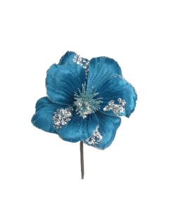 Davies Products Hibiscus Pick Christmas Decoration - 13cm Kingfisher