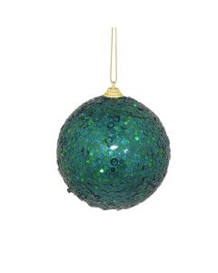 Davies Products Sequin Glitter Christmas Tree Bauble 10cm - Green/Kingfisher