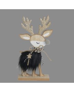 Davies Products Standing Deer With Black Fur Christmas Decoration - 24cm