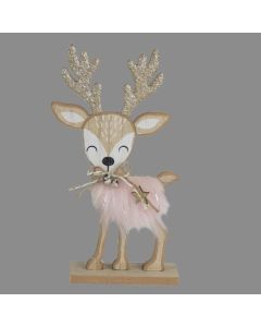 Davies Products Standing Deer With Pink Fur Christmas Decoration - 24cm