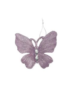Davies Products Diamante Glitter Butterfly Christmas Tree Bauble - 11cm Lilac