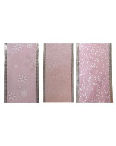 Davies Products Glitter Wired Ribbon - Print & Glitter Pale Pinks -  2.7m rolls - Pack of 3