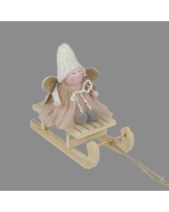 Davies Products Pink Girl On Sleigh Christmas Decoration - 14cm x 16cm