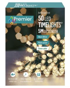 Premier Multi-Action Battery Operated Christmas TimeLights - Warm White - 50 LED
