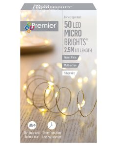 Premier Battery Operated Multi-Action MicroBrights Christmas Lights with Timer - 50 LED - Warm White