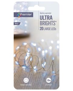 Premier Battery Operated Christmas Indoor White UltraBrights - 20 Large LED