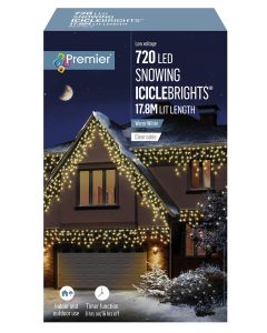 Premier Snowing IcicleBrights Icicle Christmas Lights with Timer - Warm White - 720 LED