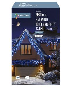 Premier Snowing IcicleBrights Icicle Christmas Lights with Timer Blue & White - 960 LED