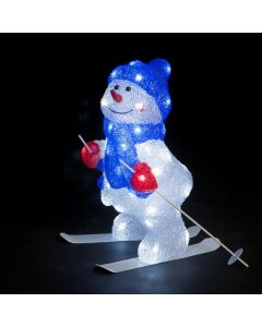 Acrylic Snowman On Ski - 40cm Ice White LED's