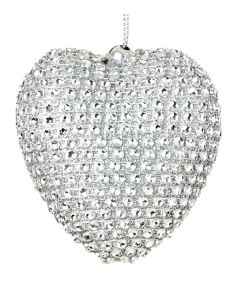 Premier Silver Diamante Christmas Bauble - Heart - 8cm