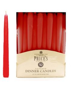 Price's Candles Tapered Dinner Candle Unwrapped - Red - Pack of 50