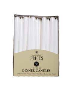 Price's Candles Tapered Dinner Candle Unwrapped - White - Pack of 50